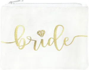 Bride Tribe Makeup Bags - Bridesmaid Favor for Bachelorette Party, Bridal Shower, Wedding. Cosmetics/Toiletries Bag, Wedding Survival Kit, Hangover Kit, Keepsake (1pc Bride, White)