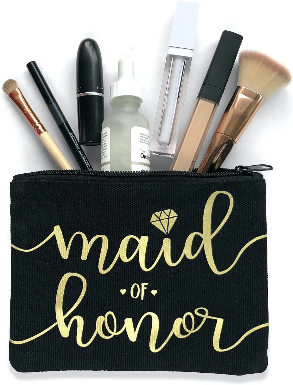 Bride Tribe Makeup Bags - Bridesmaid Favor for Bachelorette Party, Bridal Shower, Wedding. Cosmetics/Toiletries Bag, Wedding Survival Kit, Hangover Kit, Keepsake (1pc Maid of Honor, Black)