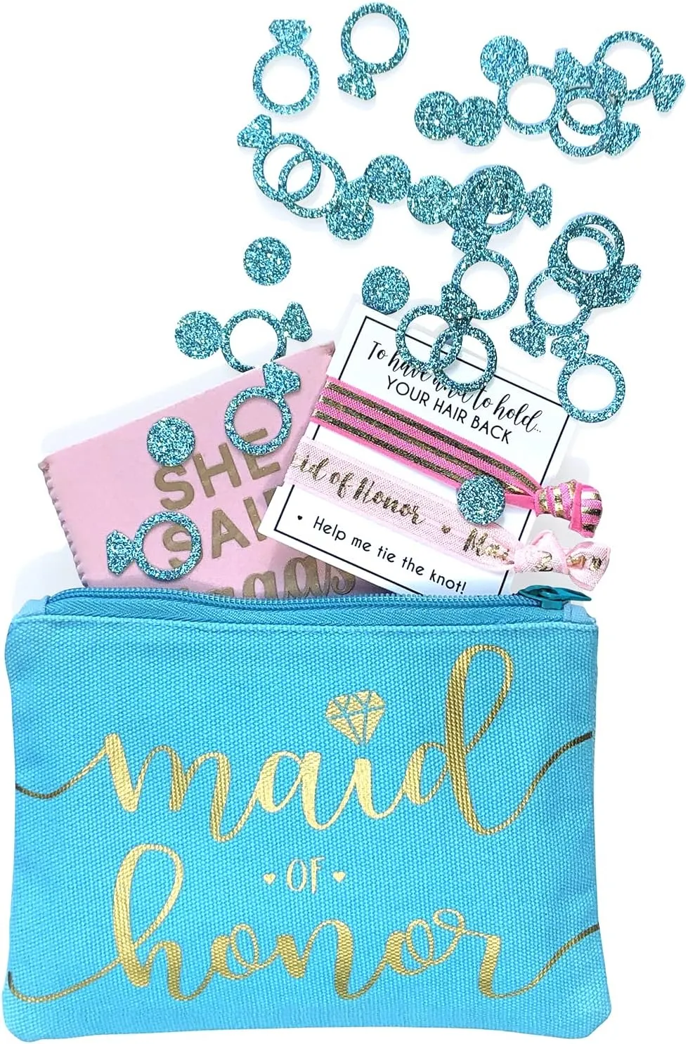 Bride Tribe Makeup Bags - Bridesmaid Favor for Bachelorette Party, Bridal Shower, Wedding. Cosmetics/Toiletries Bag, Wedding Survival Kit, Hangover Kit, Keepsake (1pc Maid of Honor, Blue)