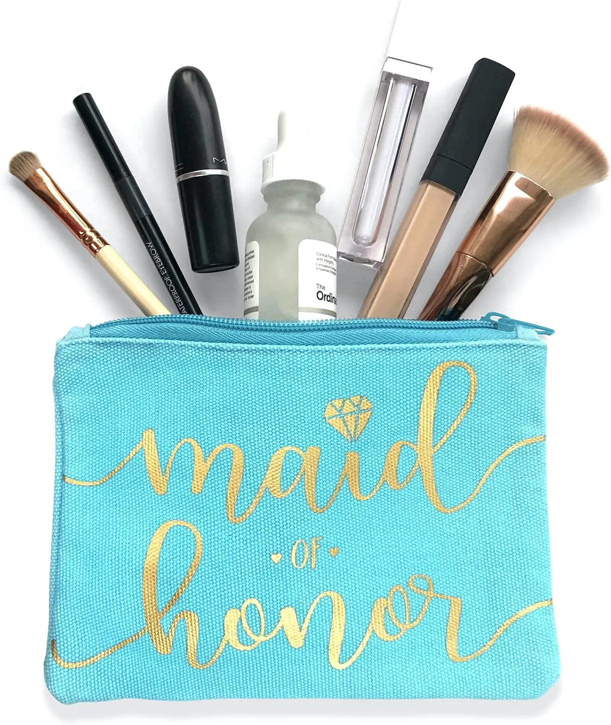 Bride Tribe Makeup Bags - Bridesmaid Favor for Bachelorette Party, Bridal Shower, Wedding. Cosmetics/Toiletries Bag, Wedding Survival Kit, Hangover Kit, Keepsake (1pc Maid of Honor, Blue)