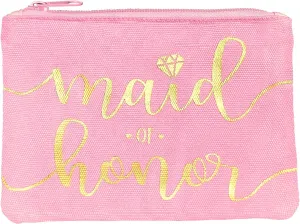 Bride Tribe Makeup Bags - Bridesmaid Favor for Bachelorette Party, Bridal Shower, Wedding. Cosmetics/Toiletries Bag, Wedding Survival Kit, Hangover Kit, Keepsake (1pc Maid of Honor, Blush)