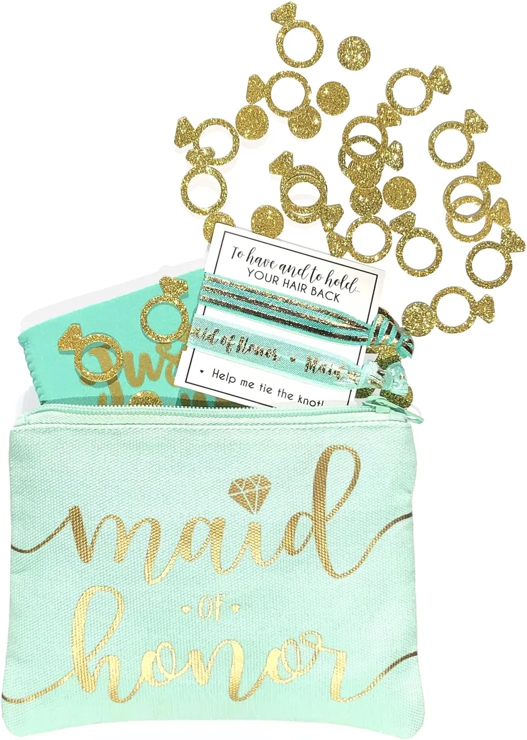 Bride Tribe Makeup Bags - Bridesmaid Favor for Bachelorette Party, Bridal Shower, Wedding. Cosmetics/Toiletries Bag, Wedding Survival Kit, Hangover Kit, Keepsake (1pc Maid of Honor, Mint)