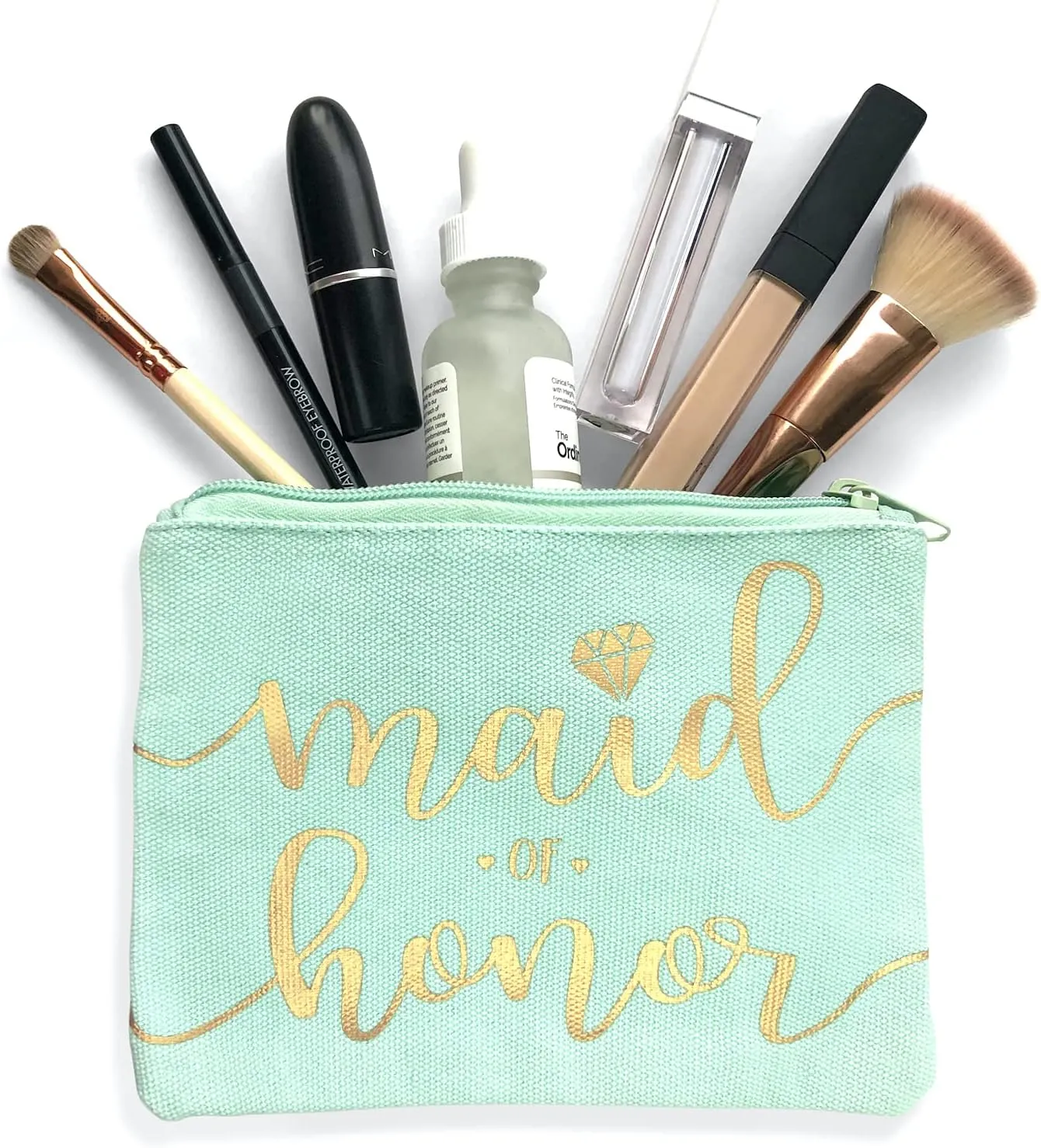 Bride Tribe Makeup Bags - Bridesmaid Favor for Bachelorette Party, Bridal Shower, Wedding. Cosmetics/Toiletries Bag, Wedding Survival Kit, Hangover Kit, Keepsake (1pc Maid of Honor, Mint)