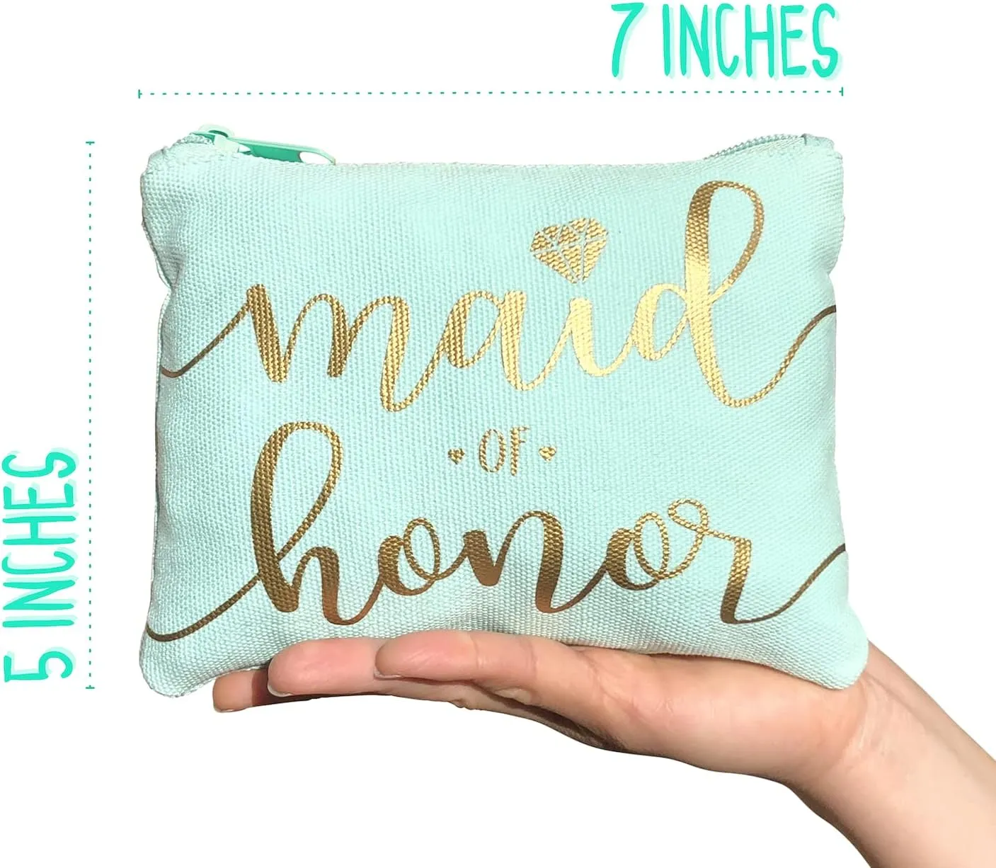 Bride Tribe Makeup Bags - Bridesmaid Favor for Bachelorette Party, Bridal Shower, Wedding. Cosmetics/Toiletries Bag, Wedding Survival Kit, Hangover Kit, Keepsake (1pc Maid of Honor, Mint)