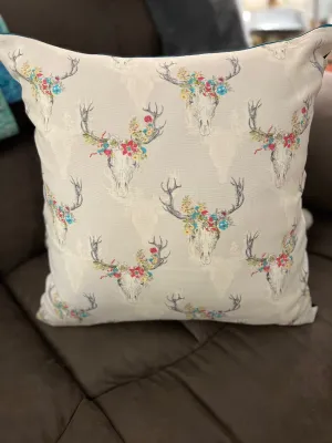 Bull Head/Cow Skull Floral Western Style Pillow 18 inch Covers