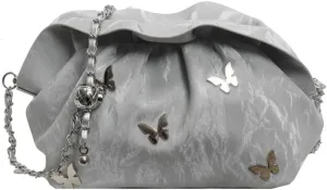 Butterflies Decoration Cross Body Bags for Women Trendy Handbags with Metal Adjustable Chain Soft PU Shoulder Bags