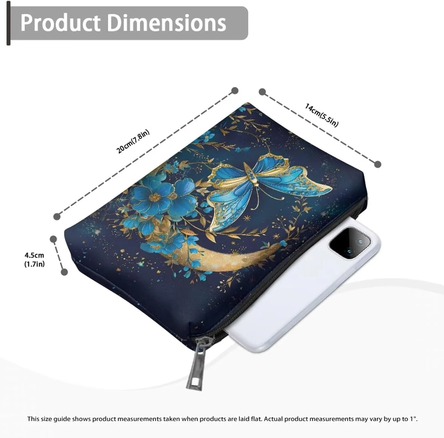 Butterfly Moon Makeup Bag Travel Makeup Bag Organizer PU Leather Portable Versatile Zipper Pouch For Women Durable Lightweight Birthday Gifts for Sisters Friend
