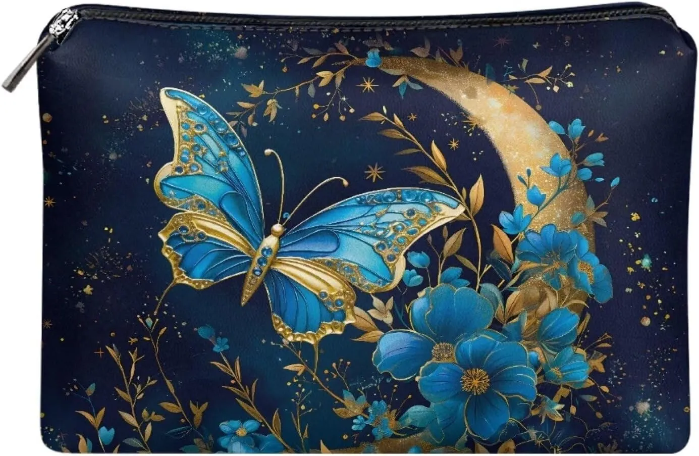 Butterfly Moon Makeup Bag Travel Makeup Bag Organizer PU Leather Portable Versatile Zipper Pouch For Women Durable Lightweight Birthday Gifts for Sisters Friend