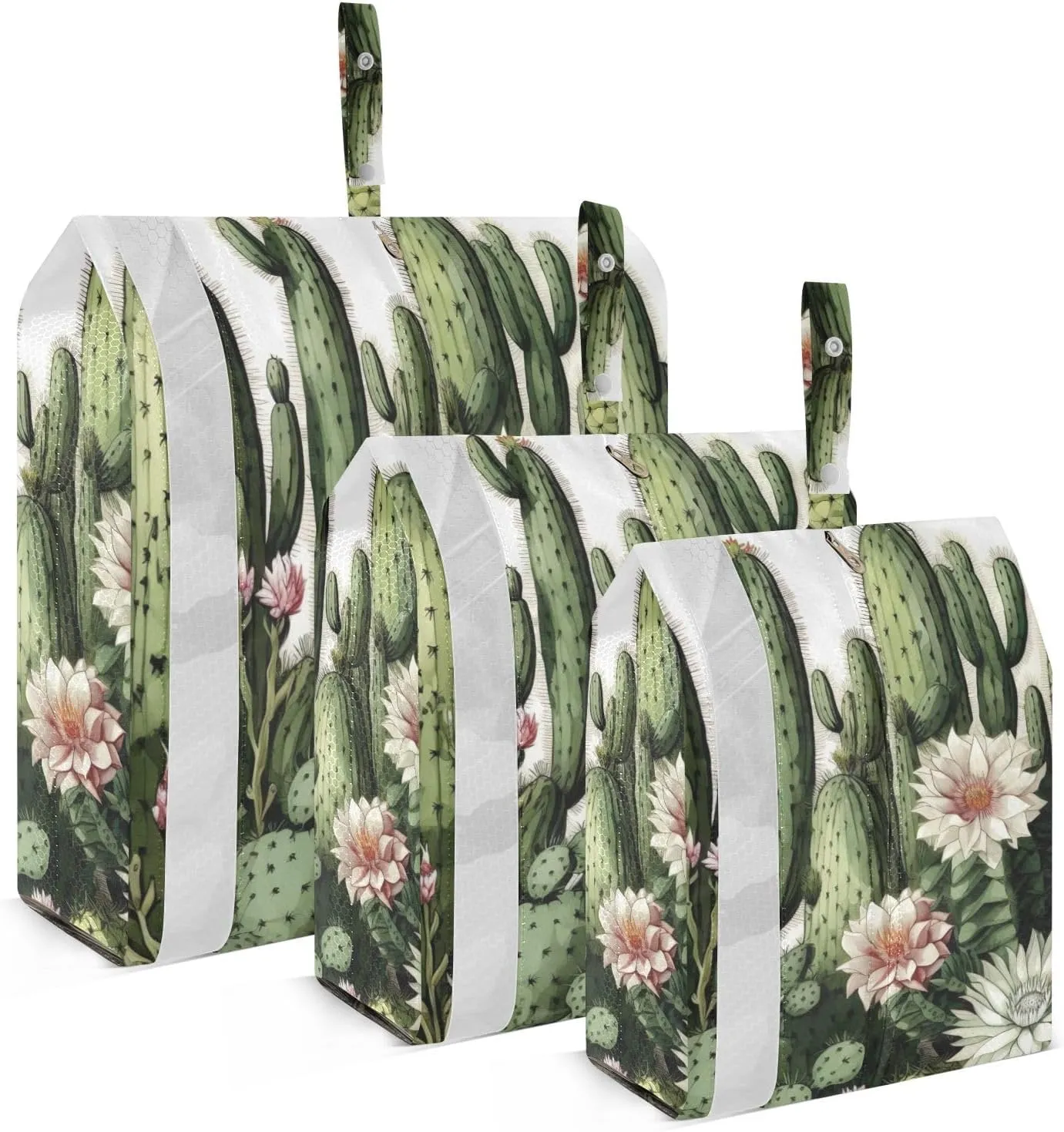 Cactus and Flowers Packing Cubes Set of 3, Lightweight Travel Luggage Organizers Foldable Bags for Easy Packing and Organization