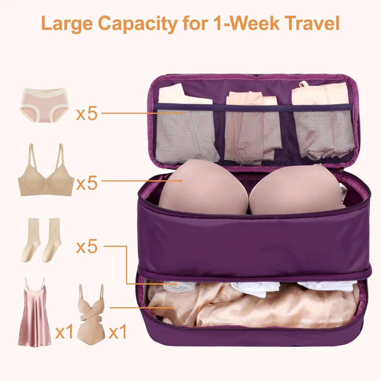 Cambond Travel Underwear Organizer Bag - Lightweight Bra Organizer, Portable Expandable Compression Packing Cubes, Underwear Storage Bag for Women