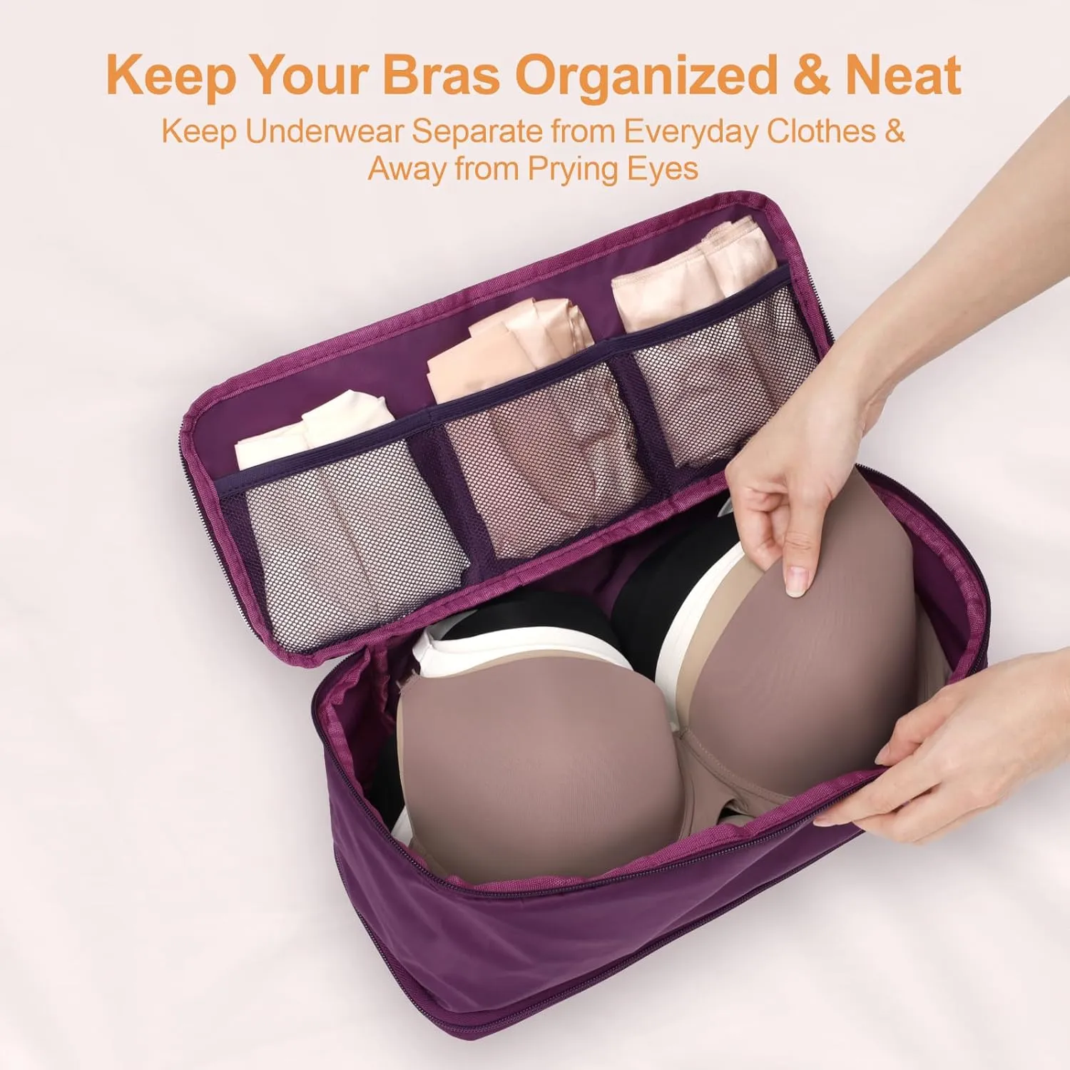 Cambond Travel Underwear Organizer Bag - Lightweight Bra Organizer, Portable Expandable Compression Packing Cubes, Underwear Storage Bag for Women