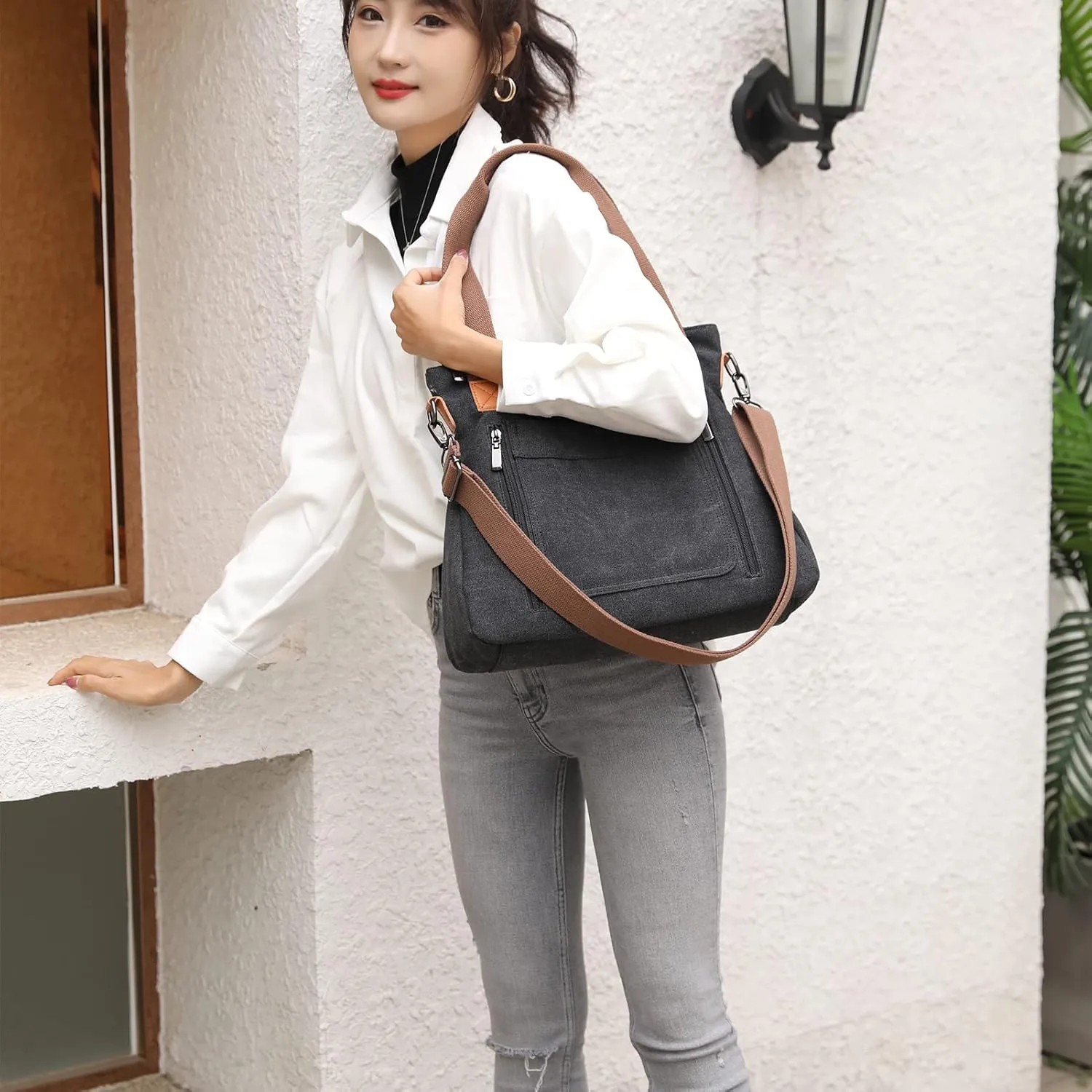 Canvas Crossbody Bags for Women Trendy Tote Purses Work Shoulder Multi-pocket Handbags