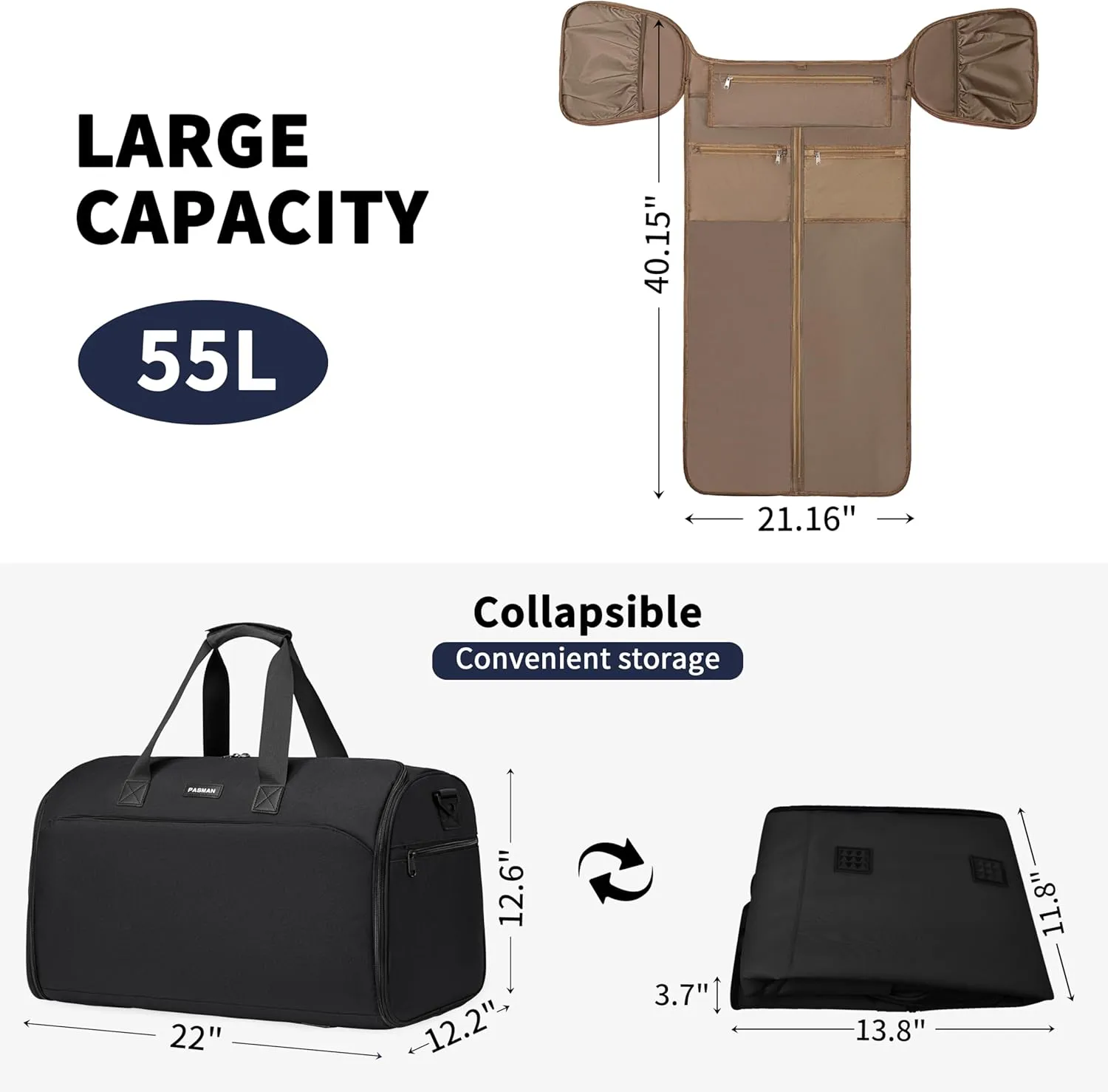 Carry on Garment Bags for Travel, Convertible Garment Duffel Bag with laptopcompartment for Men Women- 2 in 1 Suit trip Bags