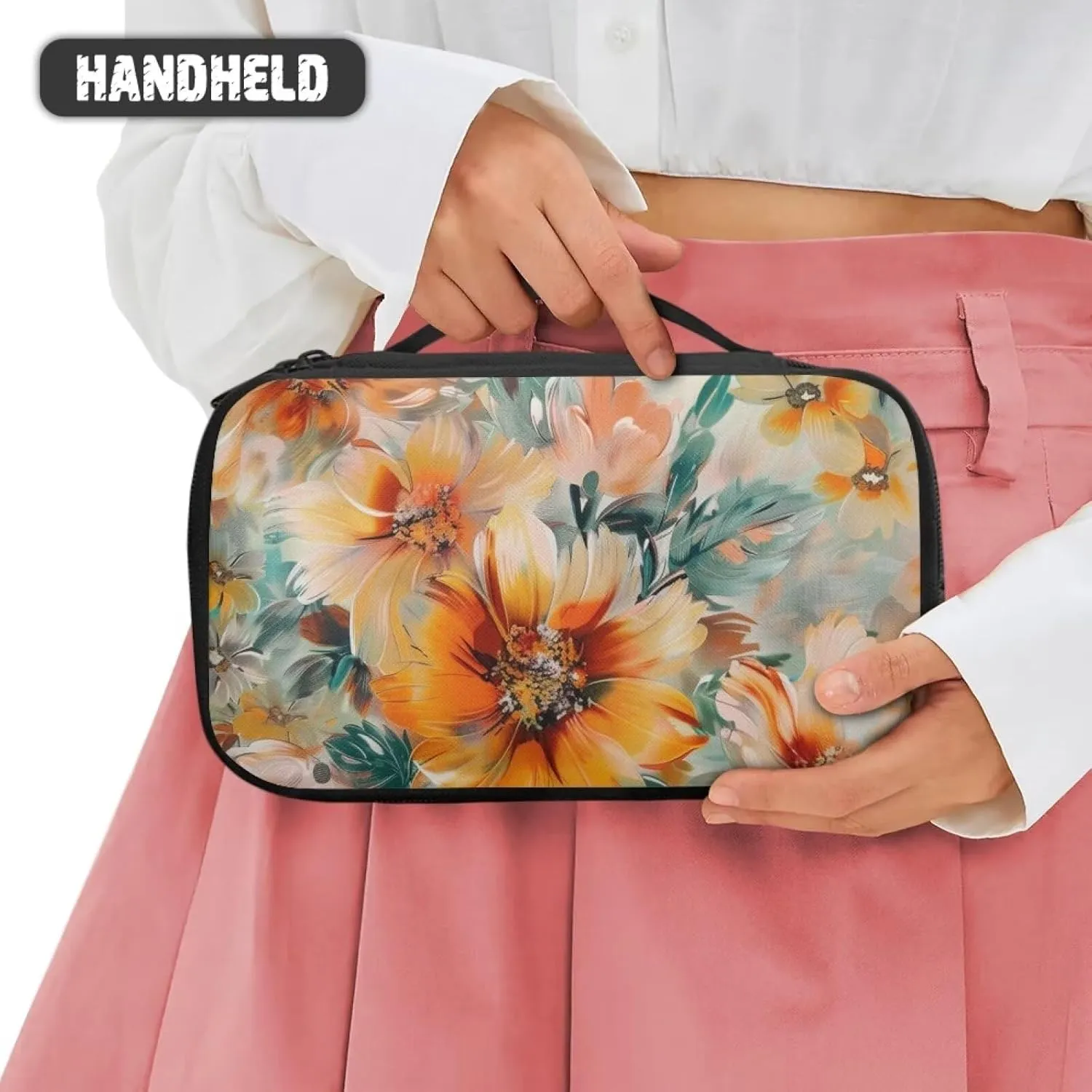 Classic Flower Makeup Bags for Women Makeup Carrying Case Make Up Traveling Organizer Bag with Handle and Divider Hold Concealer,Lipstick,Brushes or Other Small Items