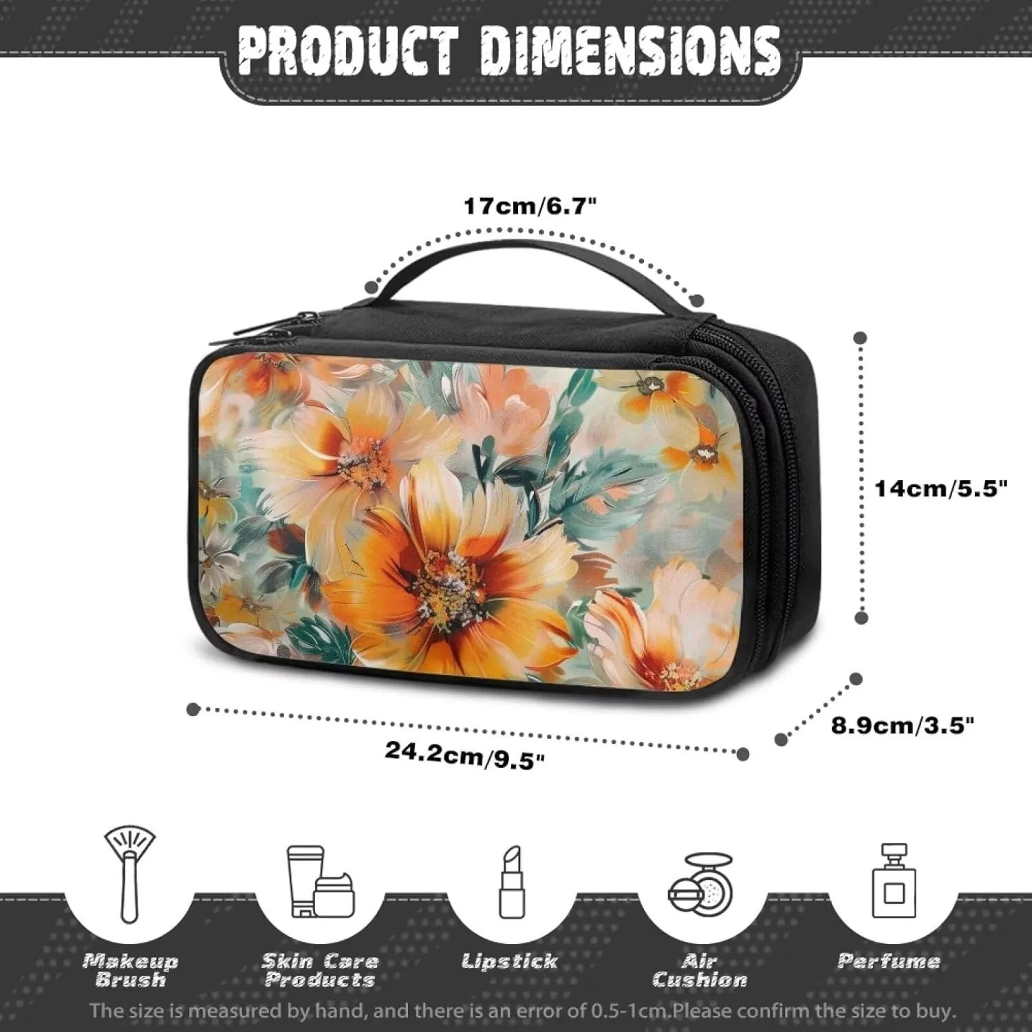 Classic Flower Makeup Bags for Women Makeup Carrying Case Make Up Traveling Organizer Bag with Handle and Divider Hold Concealer,Lipstick,Brushes or Other Small Items