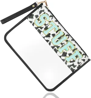 Clear Makeup Bag, Snack Bags Clear Zipper Pouch for Travel Cosmetic Bag for Women PVC Cute Toiletry Stuff Bags White Leopard Print