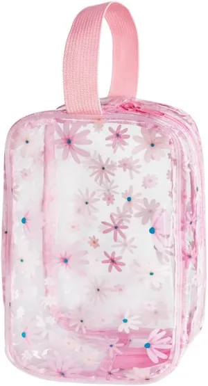 Clear Printed Floral Cosmetic Bag 8.6x2.7x5.9 inch Travel Pouch with Handle-Durable PVC Material,Versatile,Zipper Design for Makeup,Travel Essentials (Pink Floral#3-S)
