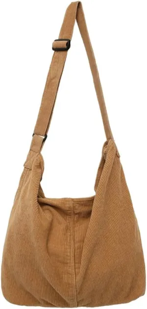 Corduroy Tote Bag for Women Men Vintage Shoulder Bag Slouchy Satchel Bag Casual Gym Bag Work Bag Carryall Bag Hobo Handbag