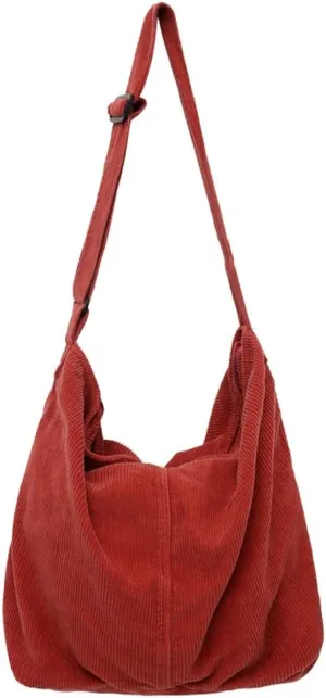 Corduroy Tote Bag for Women Men Vintage Shoulder Bag Slouchy Satchel Bag Casual Gym Bag Work Bag Carryall Bag Hobo Handbag