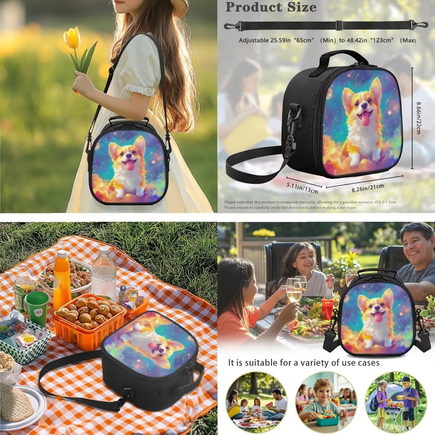Corgi Backpack for Girls 3 in 1 Kawaii Personalized Kids Bookbag with Lunch Box Lightweight Purple Kids Lunch Bags for School Versatile Zippered Pencil Case