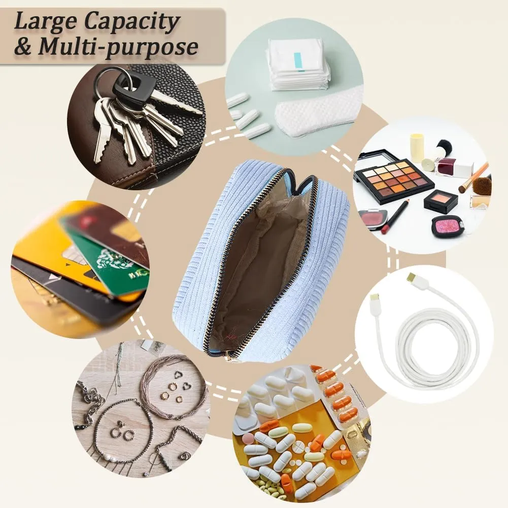 CREATCABIN Corduroy Cloth Cosmetic Bag Light Blue Large Capacity Travel Storage Pouch Toiletry Pouch Zipper Tool Bag for Vacation Business Travel Daily Supplies Makeup Tools Organiser 5.32x4.92x2.13in