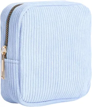 CREATCABIN Corduroy Cloth Cosmetic Bag Light Blue Large Capacity Travel Storage Pouch Toiletry Pouch Zipper Tool Bag for Vacation Business Travel Daily Supplies Makeup Tools Organiser 5.32x4.92x2.13in