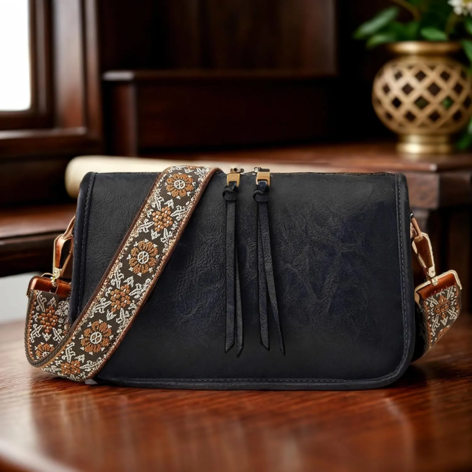 Crossbody Bag for Women Leather Hobo Purse Bag Trendy Small Crossbody Purse with Wide Strap Multiple for Everyday