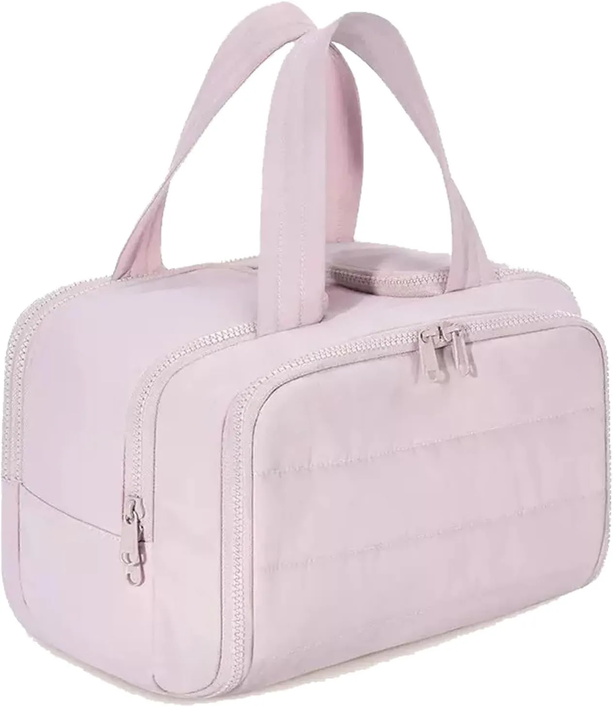 Curetoaway Travel Cosmetic Bag, Large Capacity Wide-Open Travel Cosmetic Bag, Organizer with Handle for Accessories,Essentials, Toiletries (Light Pink)