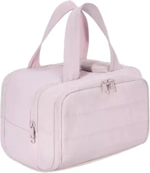 Curetoaway Travel Cosmetic Bag, Large Capacity Wide-Open Travel Cosmetic Bag, Organizer with Handle for Accessories,Essentials, Toiletries (Light Pink)