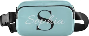 Custom Light Teal Fanny Pack for Women Men Personalizied Belt Bag Crossbody Waist Pouch Waterproof Everywhere Purse Fashion Sling Bag for Workout Running Travel