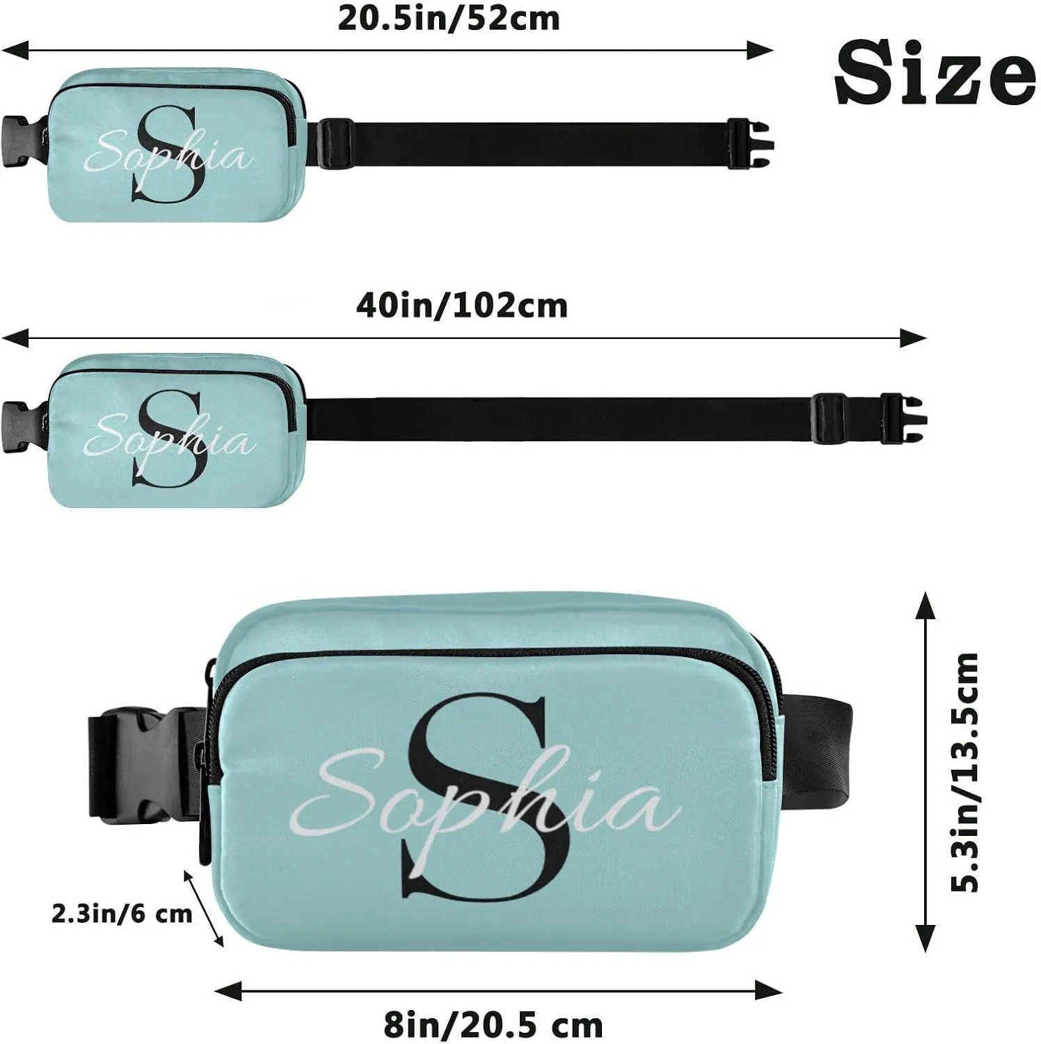 Custom Light Teal Fanny Pack for Women Men Personalizied Belt Bag Crossbody Waist Pouch Waterproof Everywhere Purse Fashion Sling Bag for Workout Running Travel