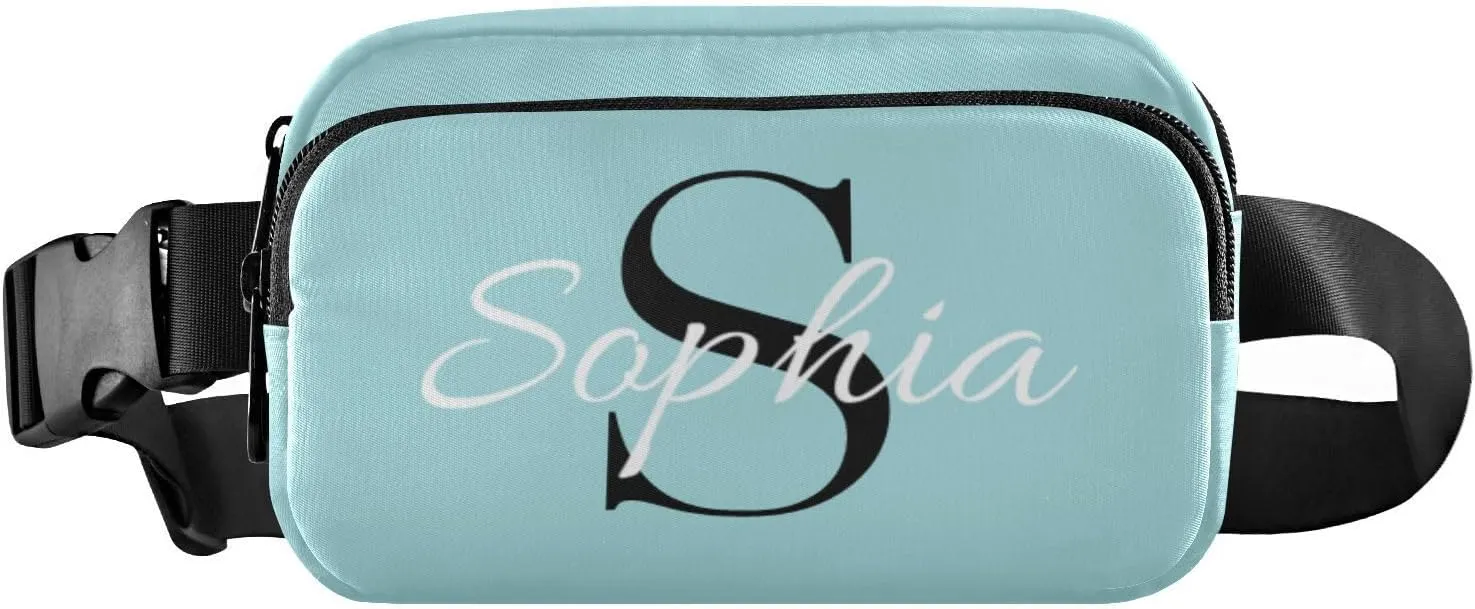 Custom Light Teal Fanny Pack for Women Men Personalizied Belt Bag Crossbody Waist Pouch Waterproof Everywhere Purse Fashion Sling Bag for Workout Running Travel