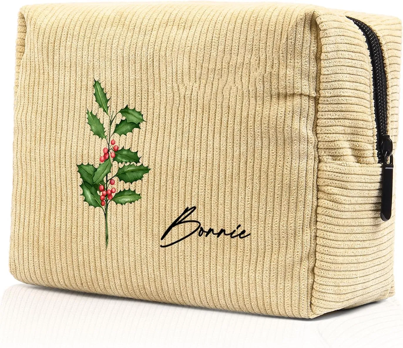 Custom Name Makeup Bags for Women Personalized Travel Cosmetic Bag with Birth Flower Portable Make Up Bags Customized Gifts for Women Mother Sister (Light Yellow)