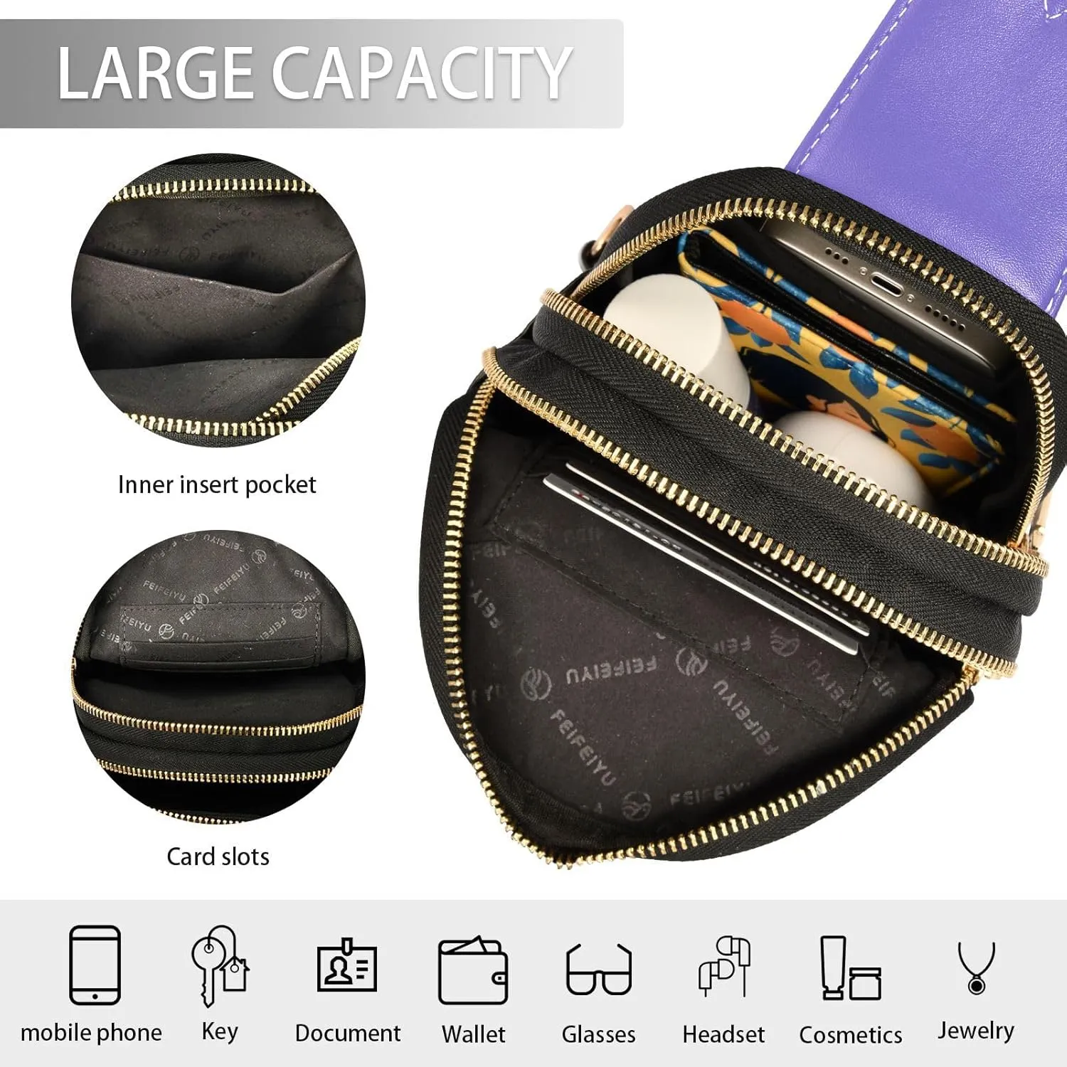Custom Slate Blue Sling Bag for Women Personalized Leather Crossbody Bags Fanny Pack Crossbody Satchel Bags with Adjustable Strap for