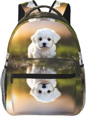 Cute Maltese Puppy Print Versatile Daypack Laptop Backpack  Stylish Casual Travel Bag For All Your Needs
