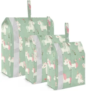Cute unicorns Sage Light Green 3pcs Travel Packing Storage Bags Waterproof Garment Bag Closet Storage Clothing Storage Bags Home Storage