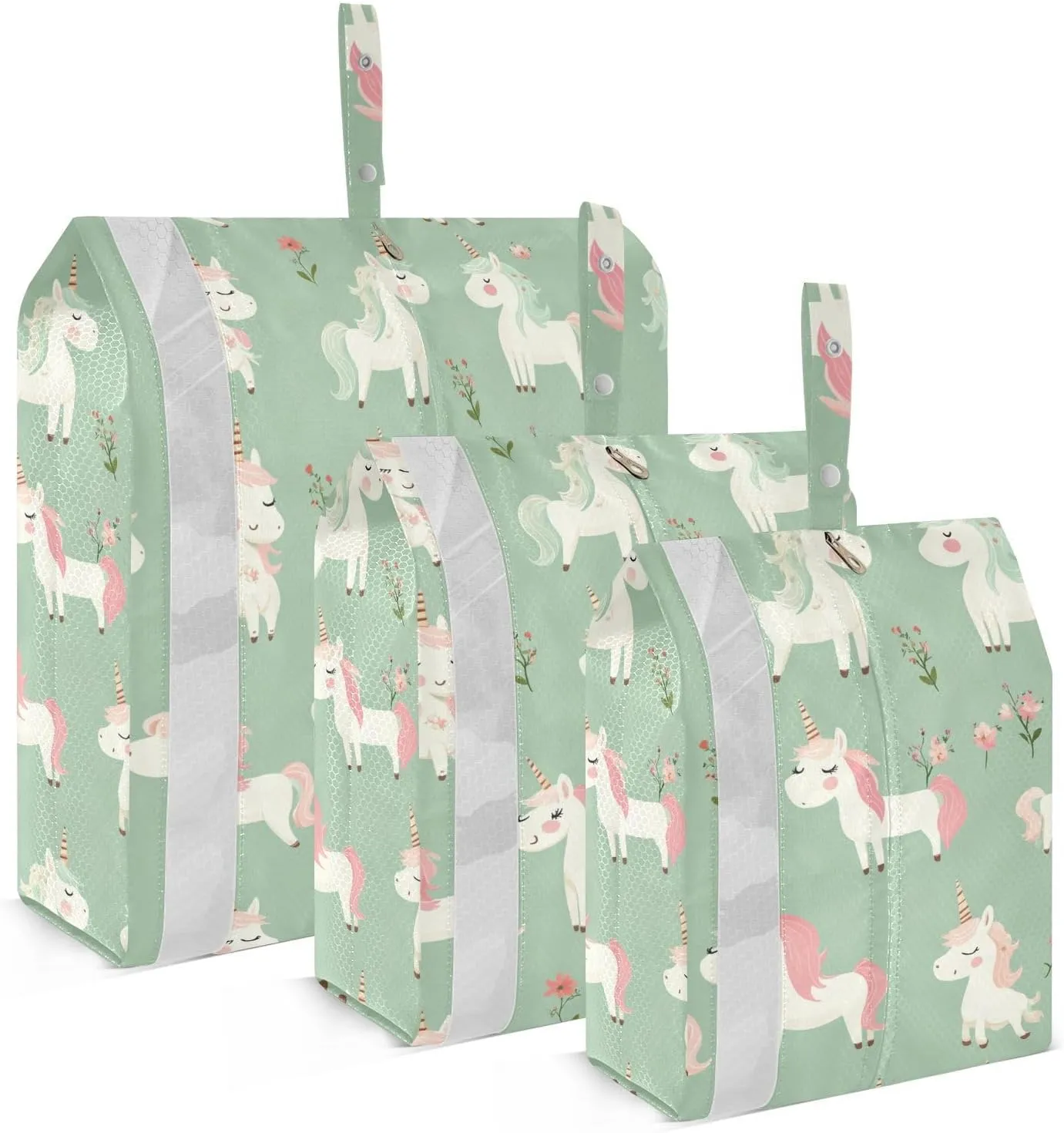 Cute unicorns Sage Light Green 3pcs Travel Packing Storage Bags Waterproof Garment Bag Closet Storage Clothing Storage Bags Home Storage