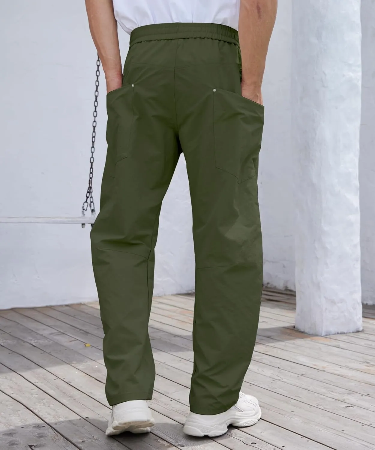 DEARCASE Men's Casual Baggy Elastic Waist Pants with Large Pockets Lightweight Relaxed Fit Drawstring Trousers