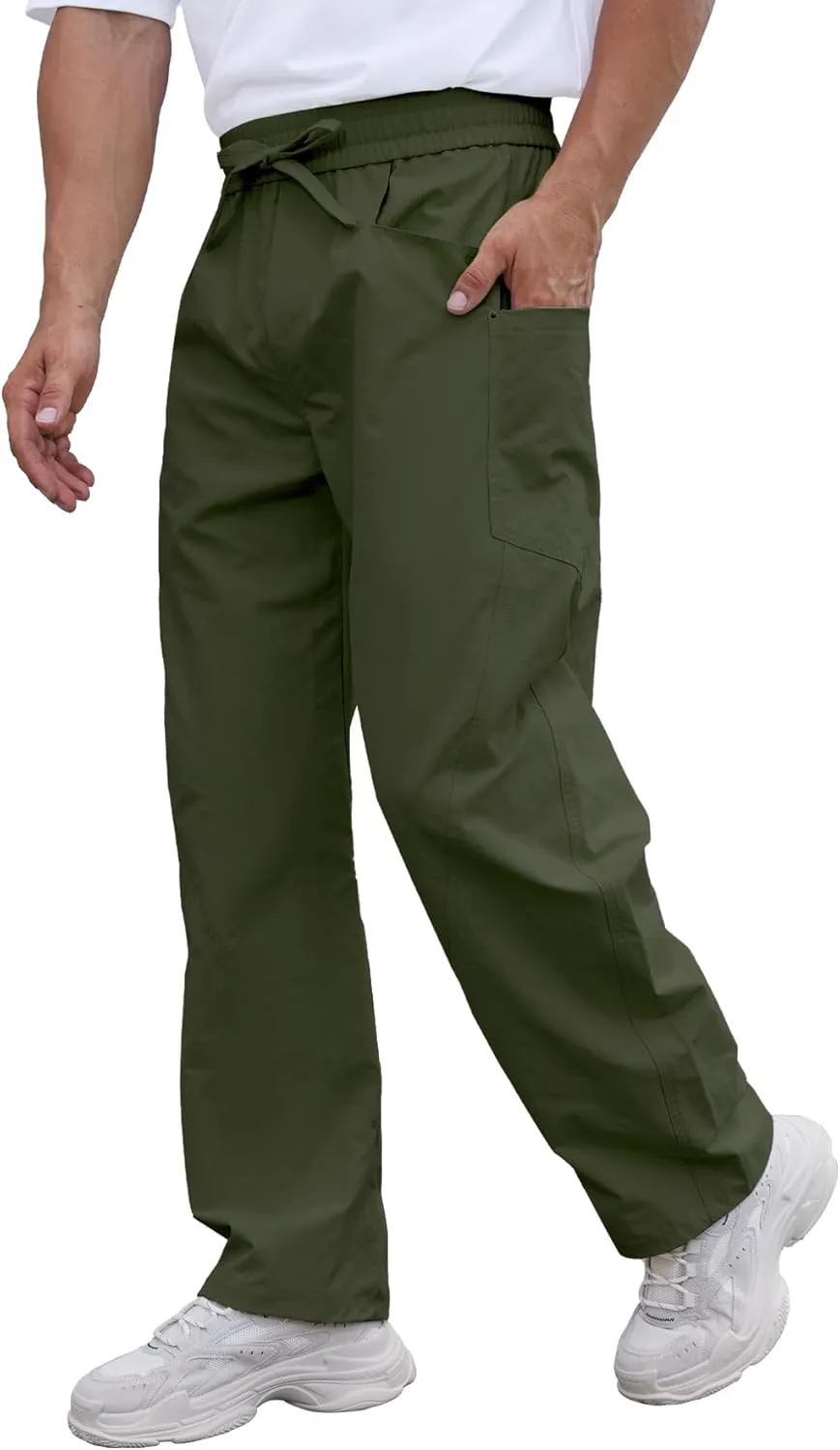 DEARCASE Men's Casual Baggy Elastic Waist Pants with Large Pockets Lightweight Relaxed Fit Drawstring Trousers