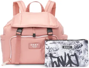 DKNY Women's Lightweight Foldover Backpack with Buckle Straps, Primrose, One Size