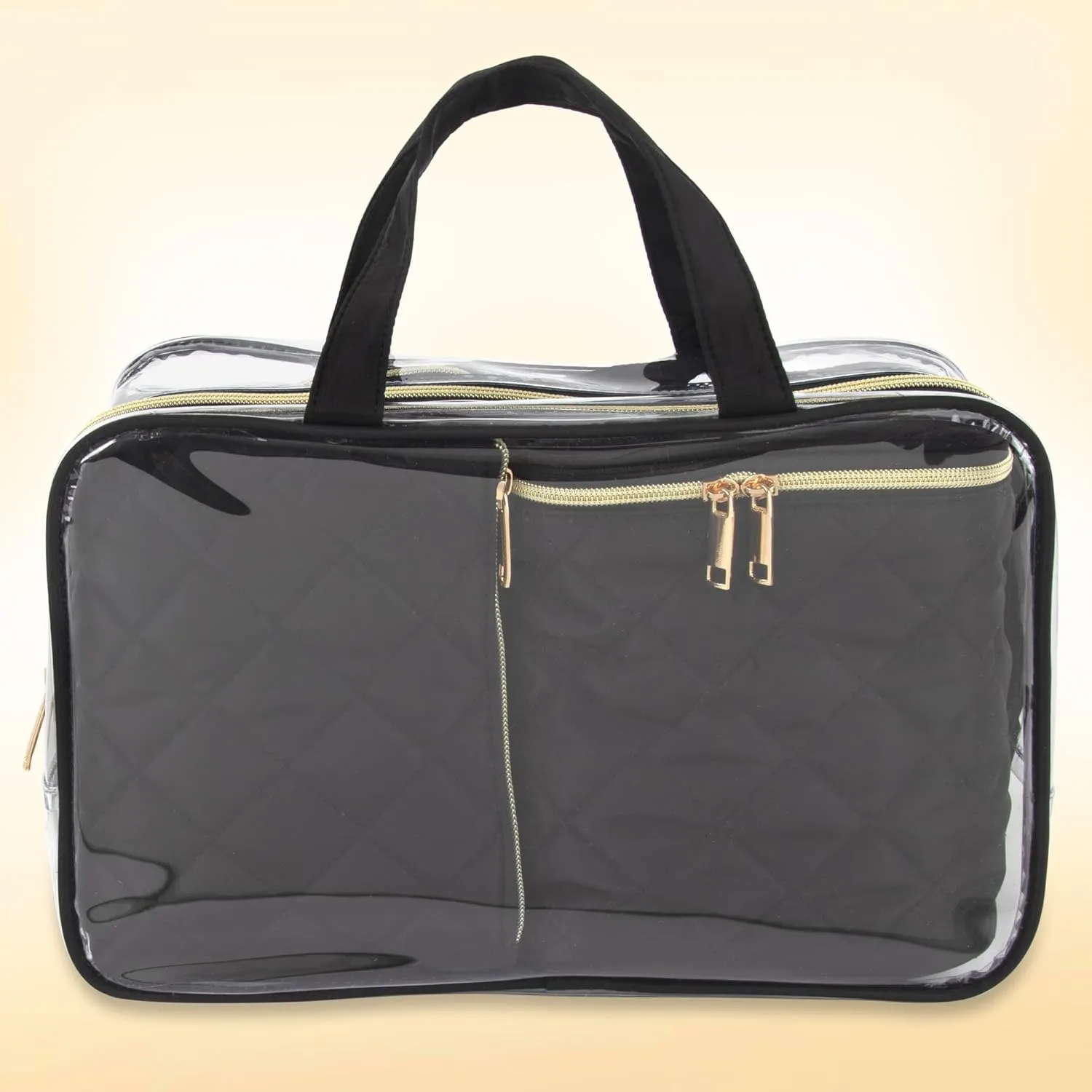 Emma & Chloe Travel Toiletry Bags for Women, 4 Piece Large Waterproof Cosmetic Case Set, Pouch Makeup Organizer Bags for Women, with Handle (Sleek Quilted Black)
