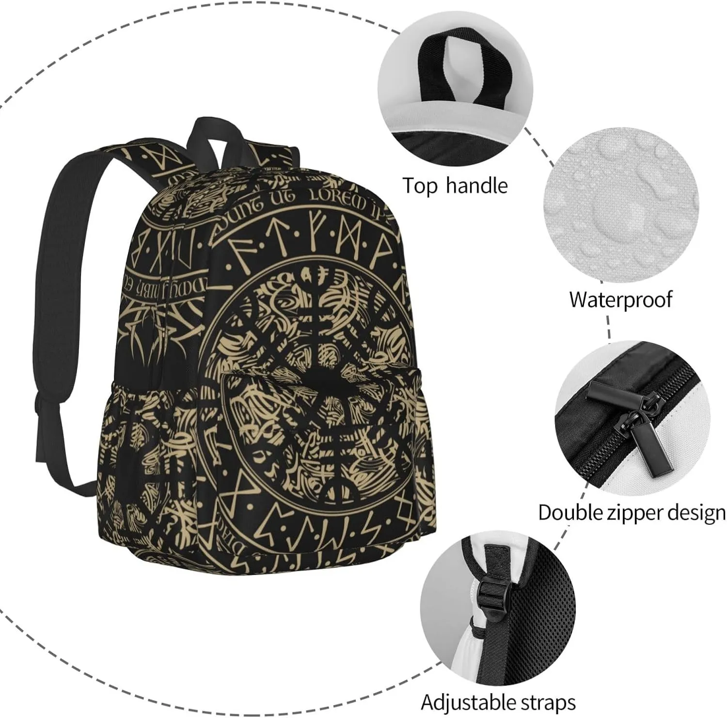 Fashion College Backpack Rucksack Travel Bookbag Compatible with Cool Norse Viking Vegvisir Runic Compass, Multifunction Laptop Rucksack with Comfortable Shoulder Strap for High College Men Women