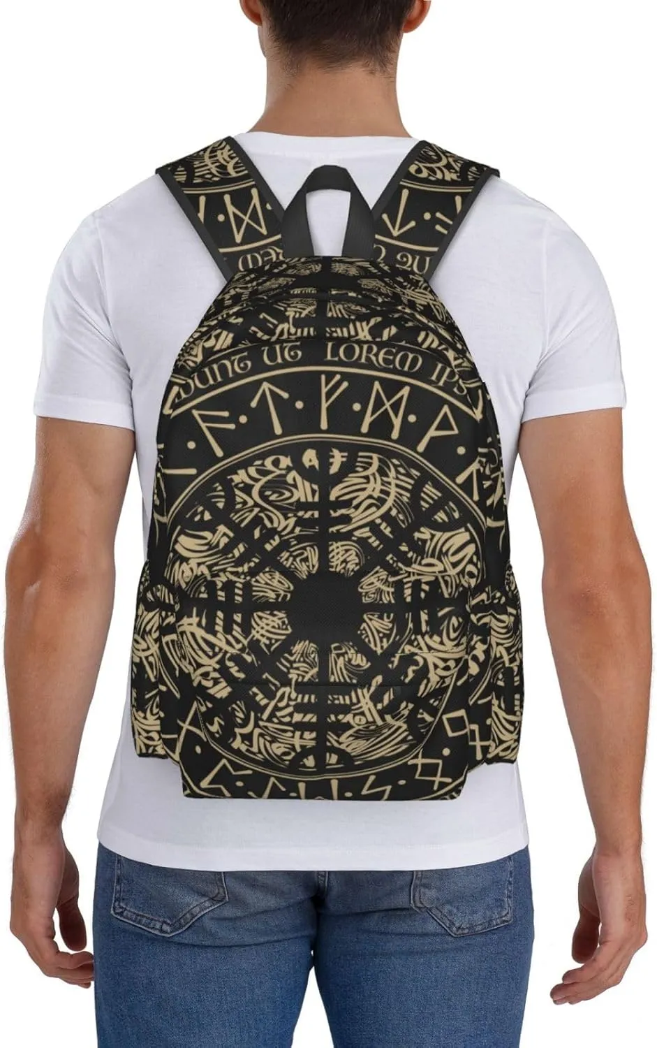 Fashion College Backpack Rucksack Travel Bookbag Compatible with Cool Norse Viking Vegvisir Runic Compass, Multifunction Laptop Rucksack with Comfortable Shoulder Strap for High College Men Women