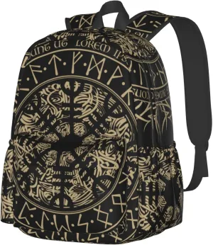 Fashion College Backpack Rucksack Travel Bookbag Compatible with Cool Norse Viking Vegvisir Runic Compass, Multifunction Laptop Rucksack with Comfortable Shoulder Strap for High College Men Women