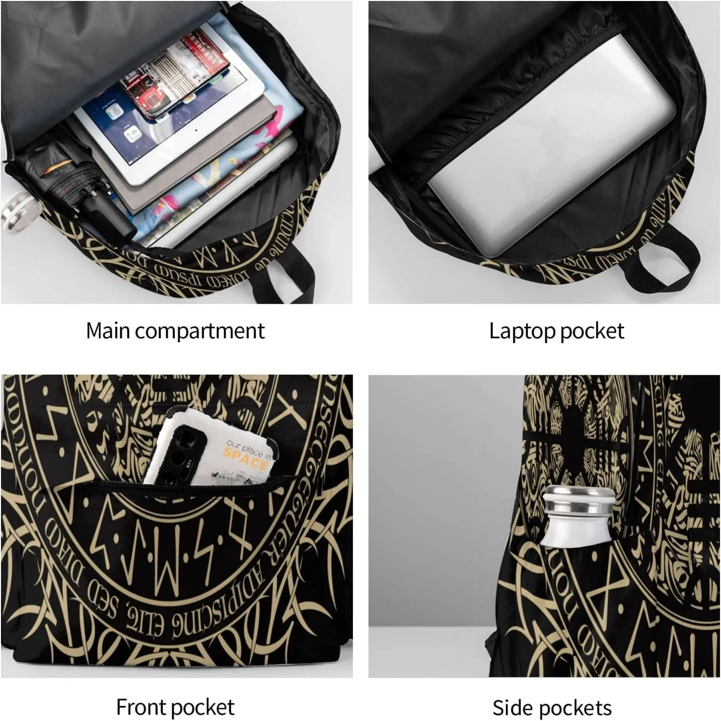 Fashion College Backpack Rucksack Travel Bookbag Compatible with Cool Norse Viking Vegvisir Runic Compass, Multifunction Laptop Rucksack with Comfortable Shoulder Strap for High College Men Women