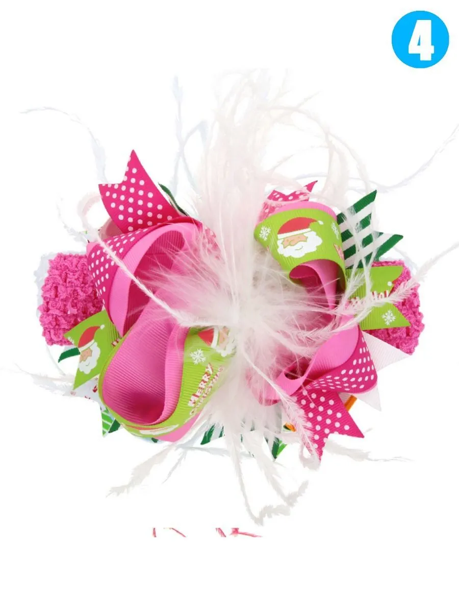 Feather Trimmed Colorful Hair Clip Christmas Party Hair Ornaments