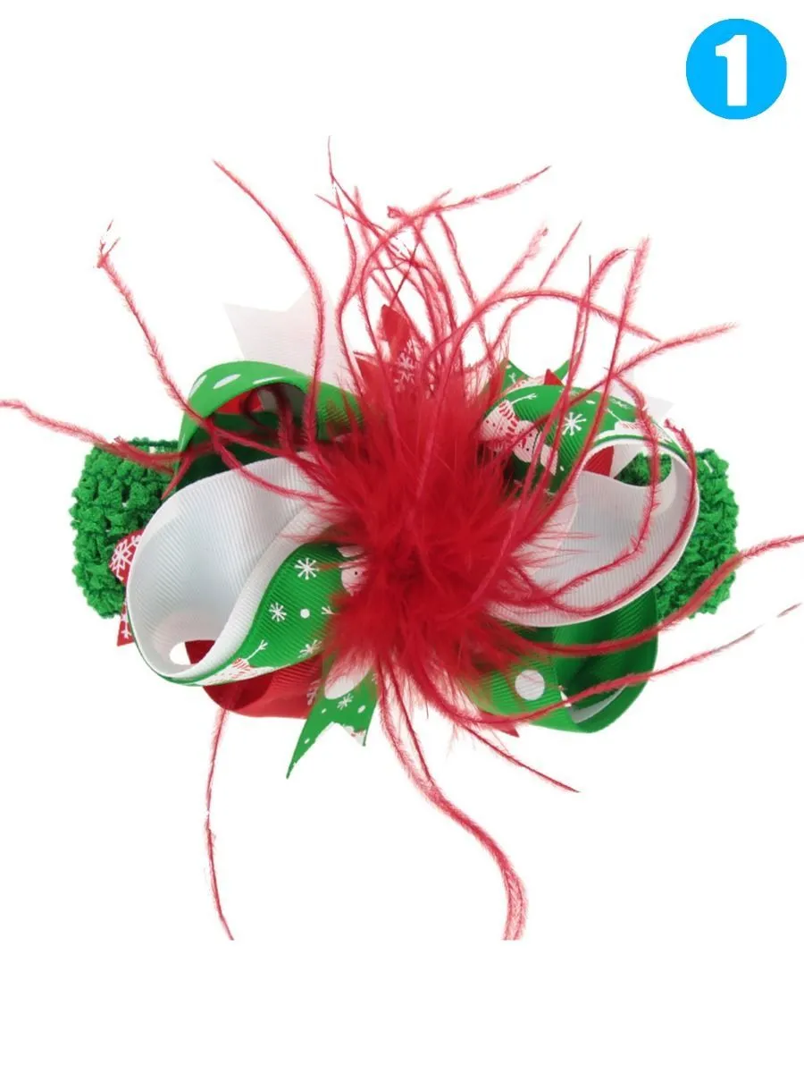 Feather Trimmed Colorful Hair Clip Christmas Party Hair Ornaments