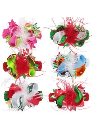 Feather Trimmed Colorful Hair Clip Christmas Party Hair Ornaments