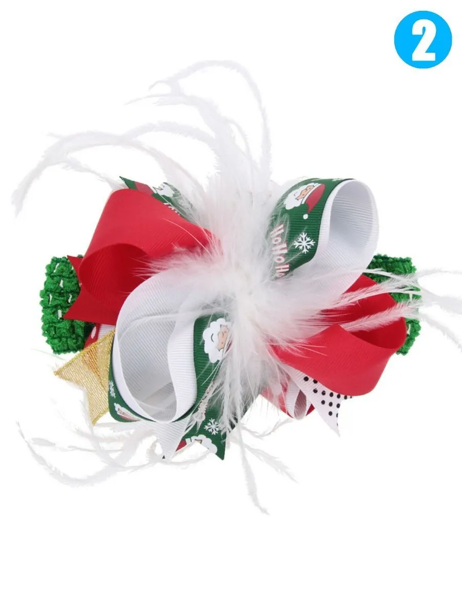 Feather Trimmed Colorful Hair Clip Christmas Party Hair Ornaments