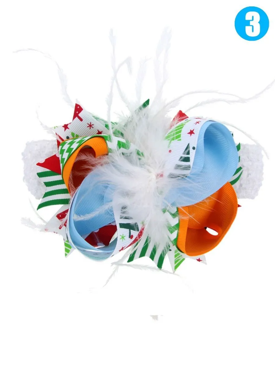 Feather Trimmed Colorful Hair Clip Christmas Party Hair Ornaments